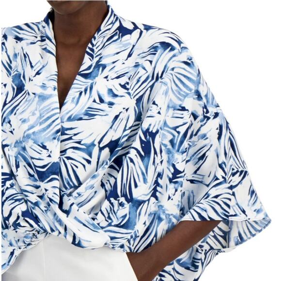 Alfani Printed Oversized Blouse - Poncho Style - Petite Pet Dream Leaf Blue  $70 - Picture 7 of 11